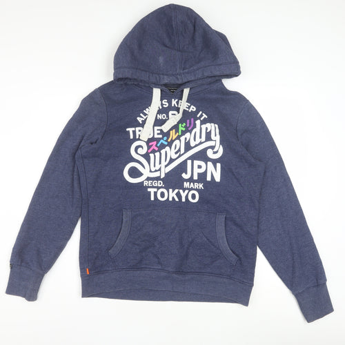Superdry Women Blue L Pullover Hoodie with Logo Print