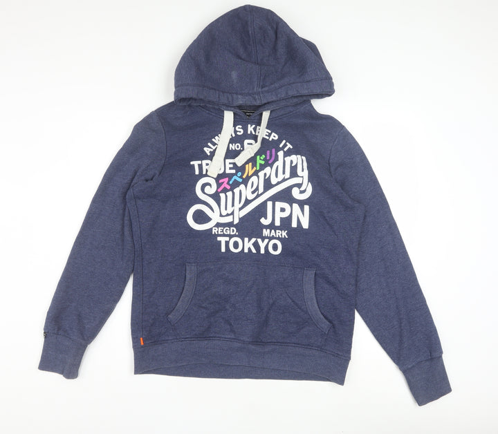 Superdry Women Blue L Pullover Hoodie with Logo Print