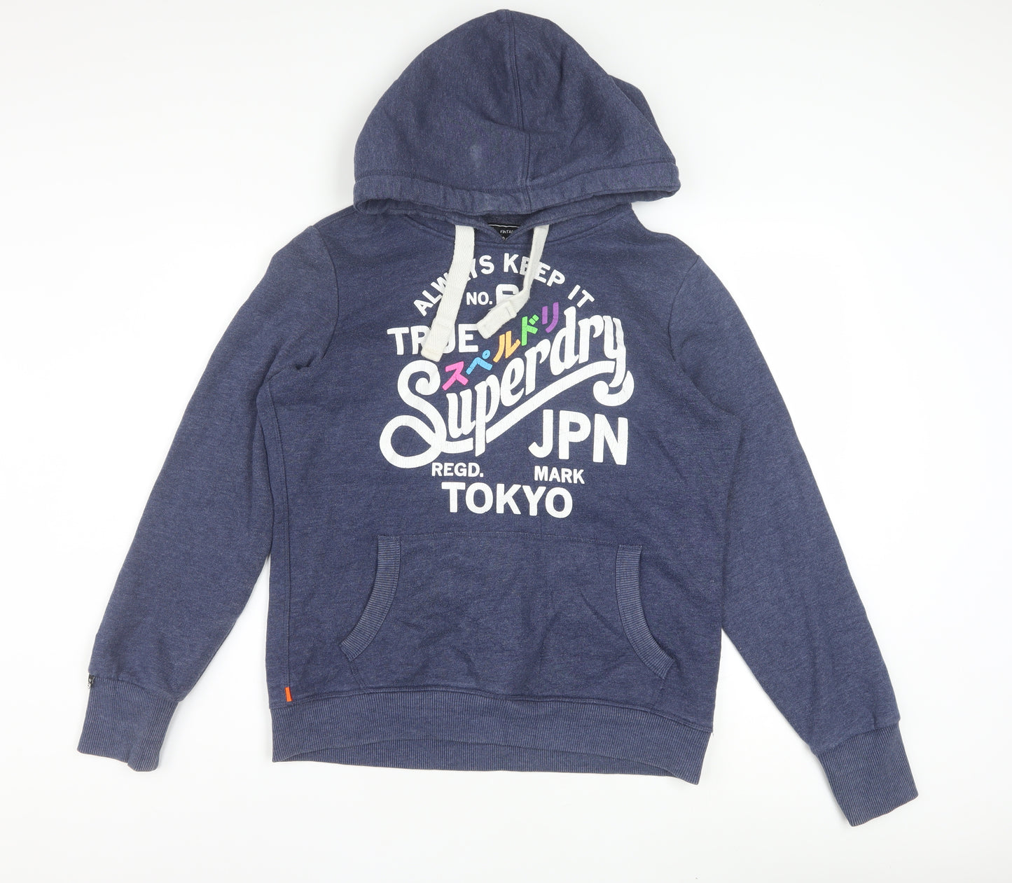 Superdry Women Blue L Pullover Hoodie with Logo Print