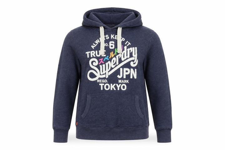Superdry Women Blue L Pullover Hoodie with Logo Print