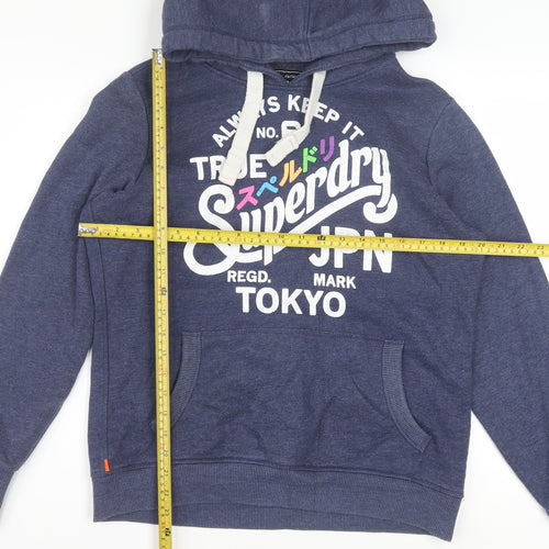 Superdry Women Blue L Pullover Hoodie with Logo Print