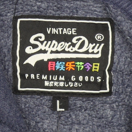 Superdry Women Blue L Pullover Hoodie with Logo Print