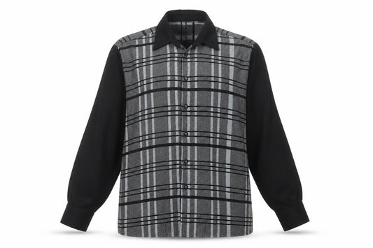 Front view of Noir Paris Women’s Black Check Button-Up Long Sleeve Shirt, size UK 4