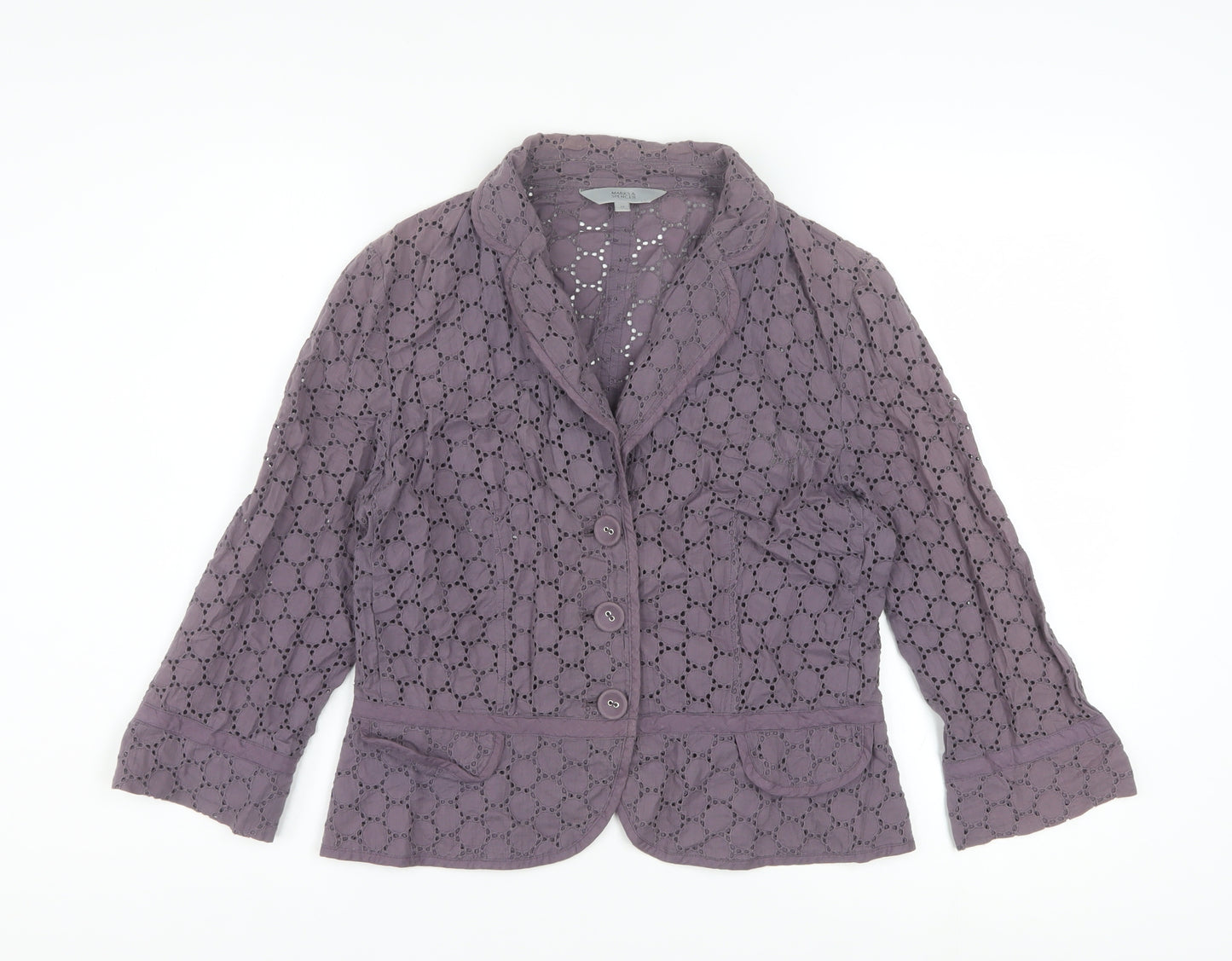 Marks and Spencer Womens Purple Cotton Lace Blazer UK 14