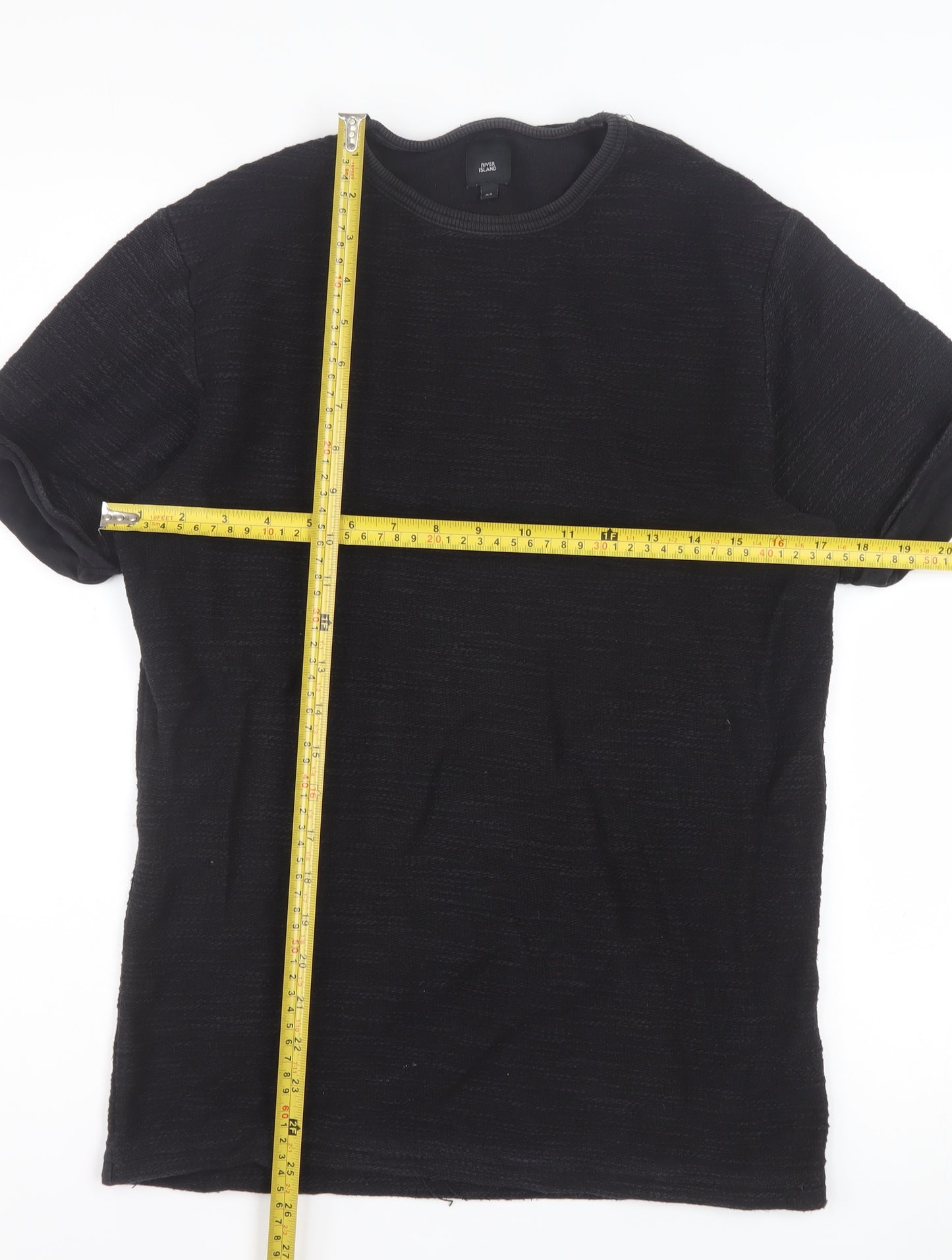 River Island Men's Black XS Cotton Crew Neck Short Sleeve T-Shirt