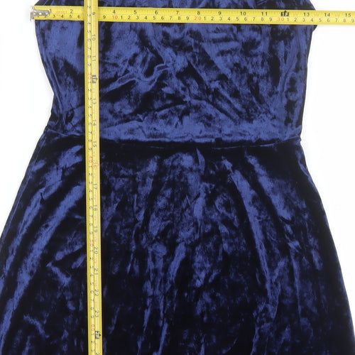 H&M Women Blue Velvet Sleeveless Skater Dress Size 8