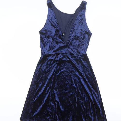 H&M Women Blue Velvet Sleeveless Skater Dress Size 8