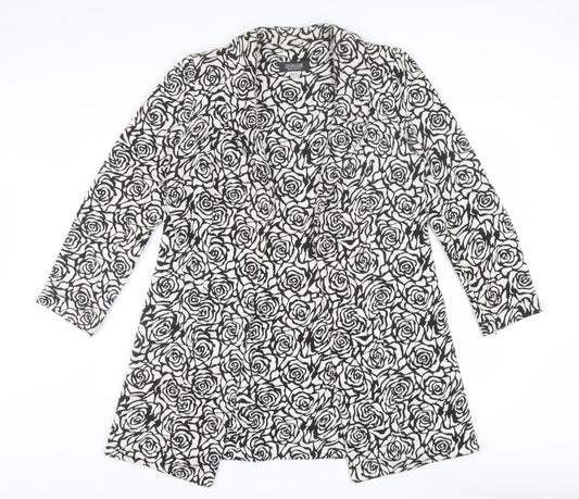 Georgedé Women’s Black Floral Mid-Length Coatigan Size 14