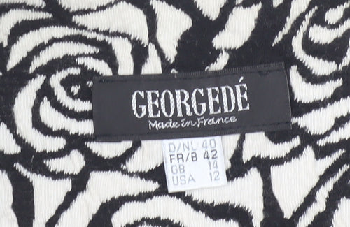 Georgedé Women’s Black Floral Mid-Length Coatigan Size 14