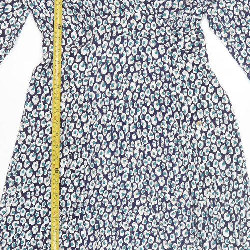BHS Women’s Blue Animal Print Wrap Dress Size 14 V-Neck 3/4 Sleeve