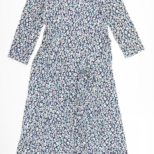 BHS Women’s Blue Animal Print Wrap Dress Size 14 V-Neck 3/4 Sleeve