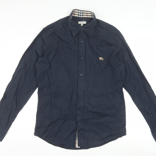 Burberry London Men's Blue Long Sleeve Formal Cotton Blend Shirt L