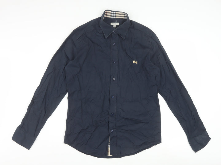 Burberry London Men's Blue Long Sleeve Formal Cotton Blend Shirt L