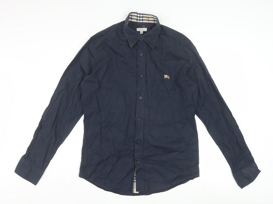 Burberry London Men's Blue Long Sleeve Formal Cotton Blend Shirt L