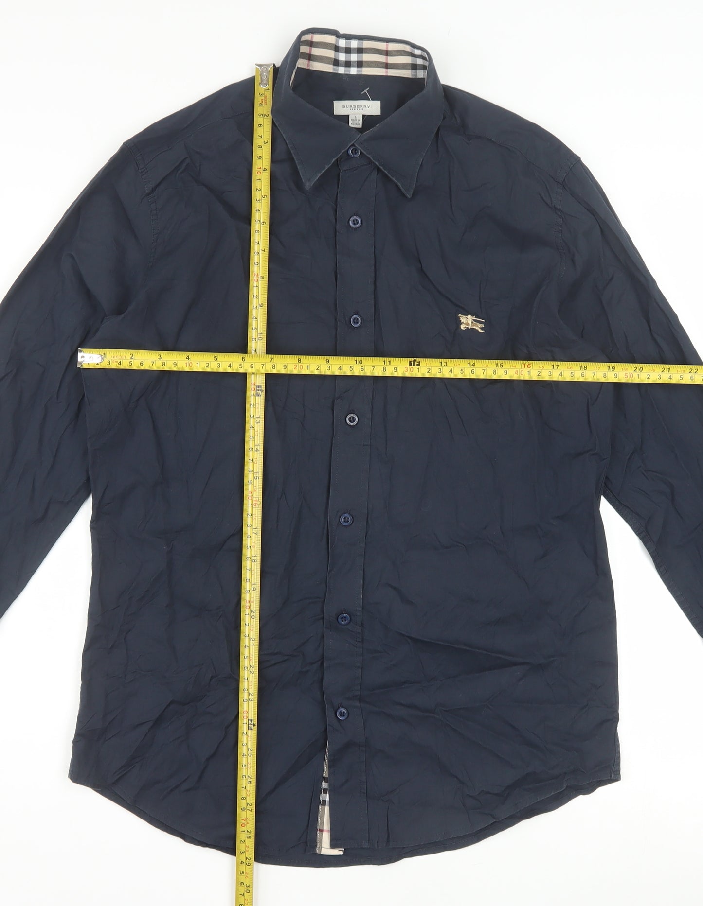 Burberry London Men's Blue Long Sleeve Formal Cotton Blend Shirt L