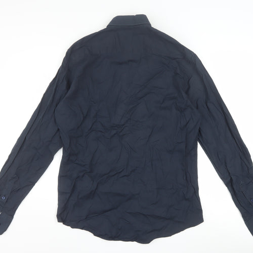 Burberry London Men's Blue Long Sleeve Formal Cotton Blend Shirt L