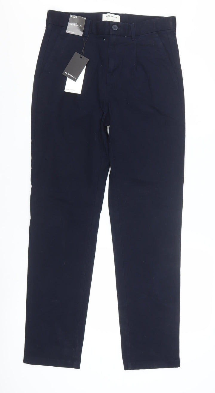 Marks and Spencer Men’s Blue Chino Trousers 30x33 Slim Fit Stretch