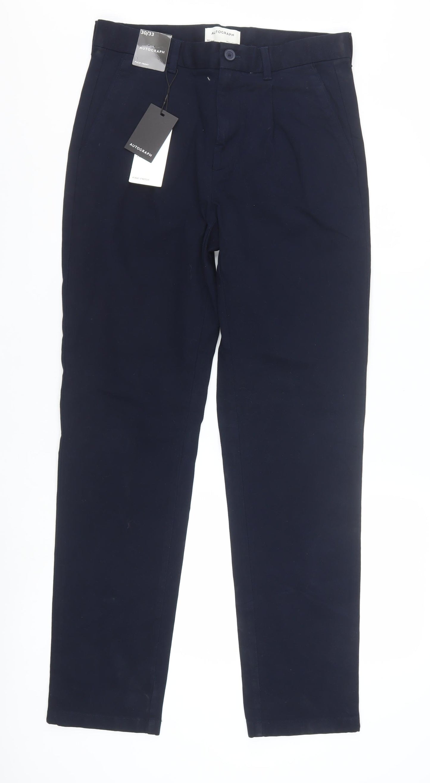 Marks and Spencer Men’s Blue Chino Trousers 30x33 Slim Fit Stretch