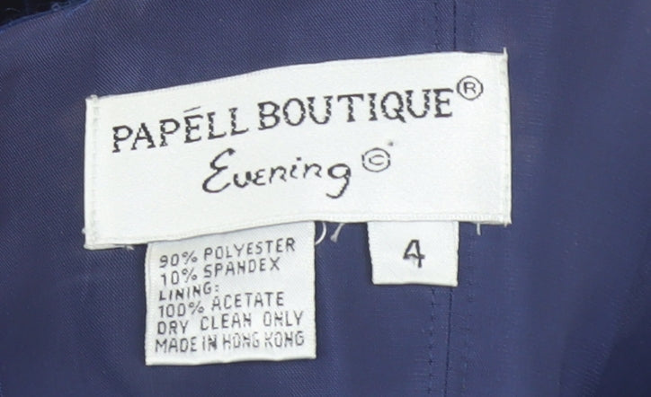 Papell Boutique Women Blue Velvet Slip Dress Size 8 Embroidered