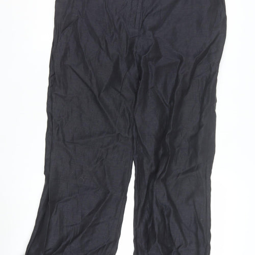 Boden Women Black Linen Wool Straight Trousers Size 16R