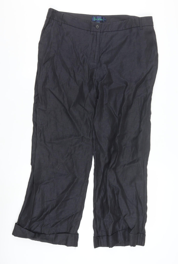 Boden Women Black Linen Wool Straight Trousers Size 16R