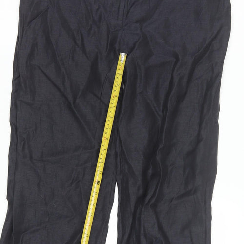 Boden Women Black Linen Wool Straight Trousers Size 16R