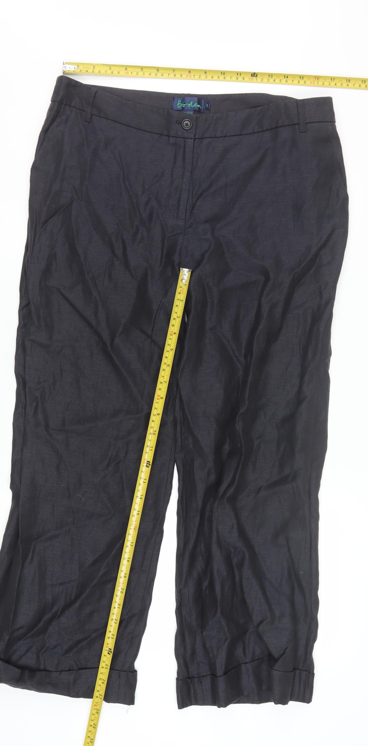 Boden Women Black Linen Wool Straight Trousers Size 16R