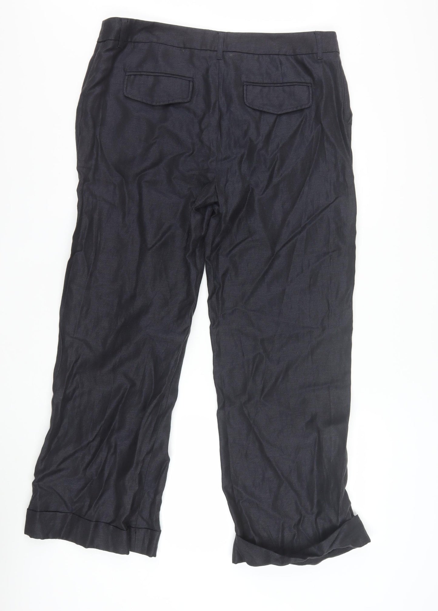 Boden Women Black Linen Wool Straight Trousers Size 16R
