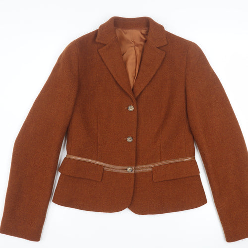 Henry Cotton's Women's Brown Wool Tweed Blazer Size 12 Classic Short