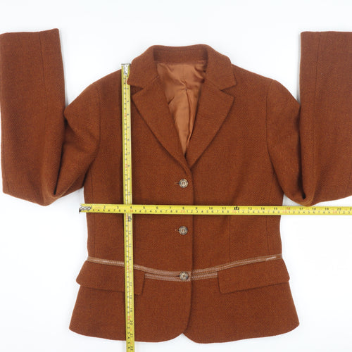 Henry Cotton's Women's Brown Wool Tweed Blazer Size 12 Classic Short