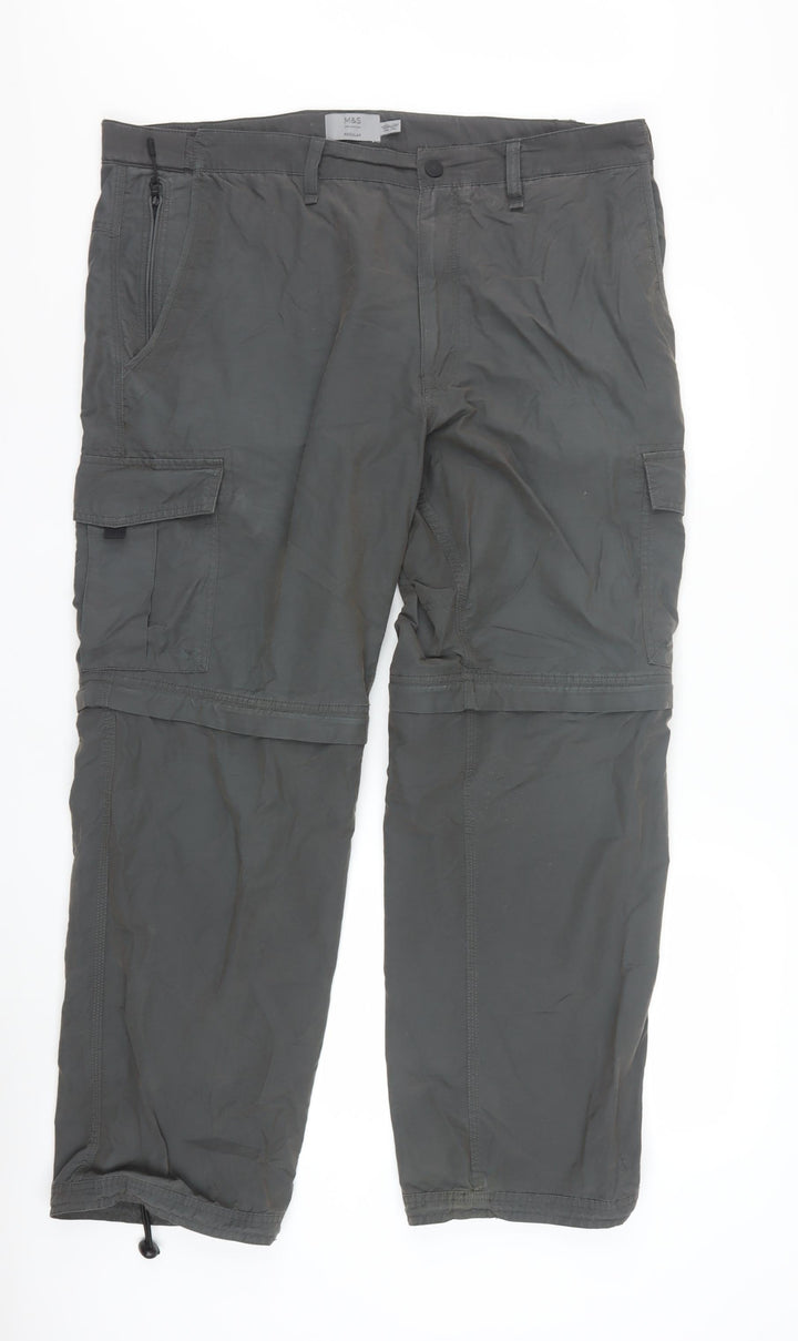Marks and Spencer Mens Grey Cargo Trousers 38W 29L Cotton Blend