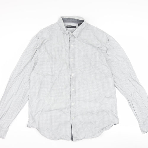 DKNY Jeans Men's Grey Geometric 100% Cotton Long Sleeve Regular Fit Dress Shirt L
