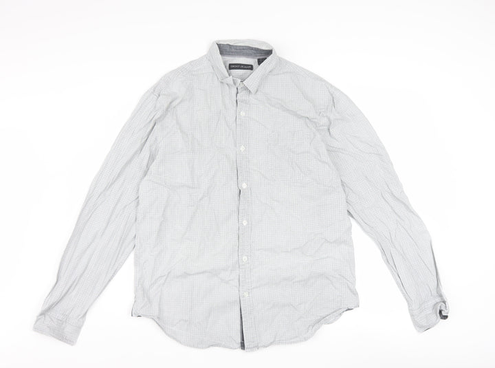 DKNY Jeans Men's Grey Geometric 100% Cotton Long Sleeve Regular Fit Dress Shirt L