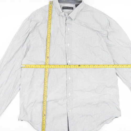 DKNY Jeans Men's Grey Geometric 100% Cotton Long Sleeve Regular Fit Dress Shirt L