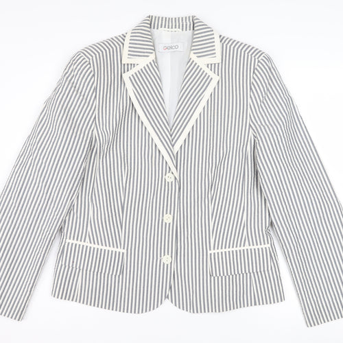 Gelco Women Grey Striped Cotton Blend Classic Blazer Size 16