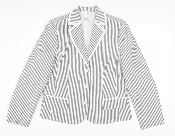 Gelco Women Grey Striped Cotton Blend Classic Blazer Size 16
