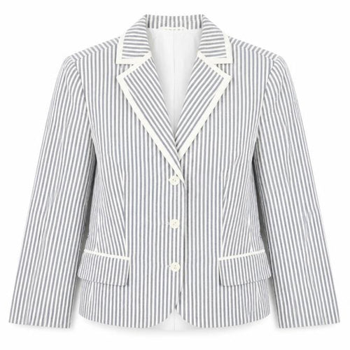 Gelco Women Grey Striped Cotton Blend Classic Blazer Size 16