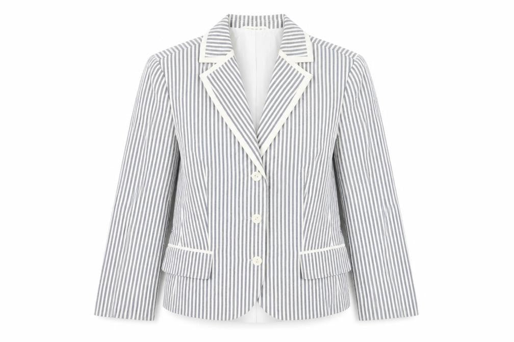 Gelco Women Grey Striped Cotton Blend Classic Blazer Size 16