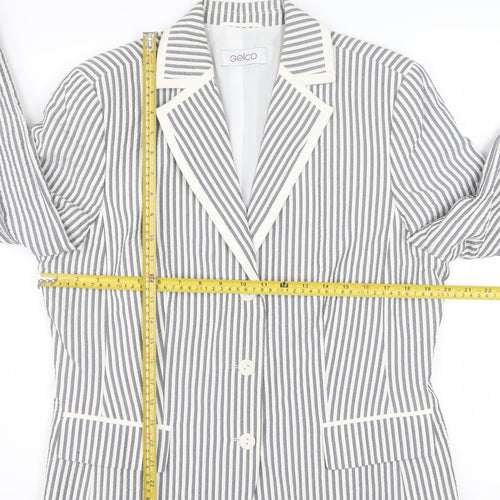 Gelco Women Grey Striped Cotton Blend Classic Blazer Size 16
