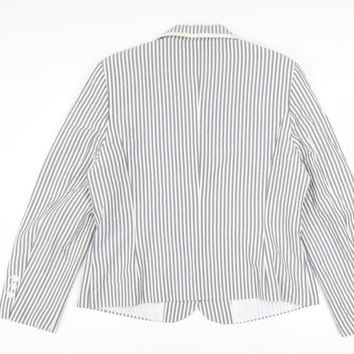 Gelco Women Grey Striped Cotton Blend Classic Blazer Size 16