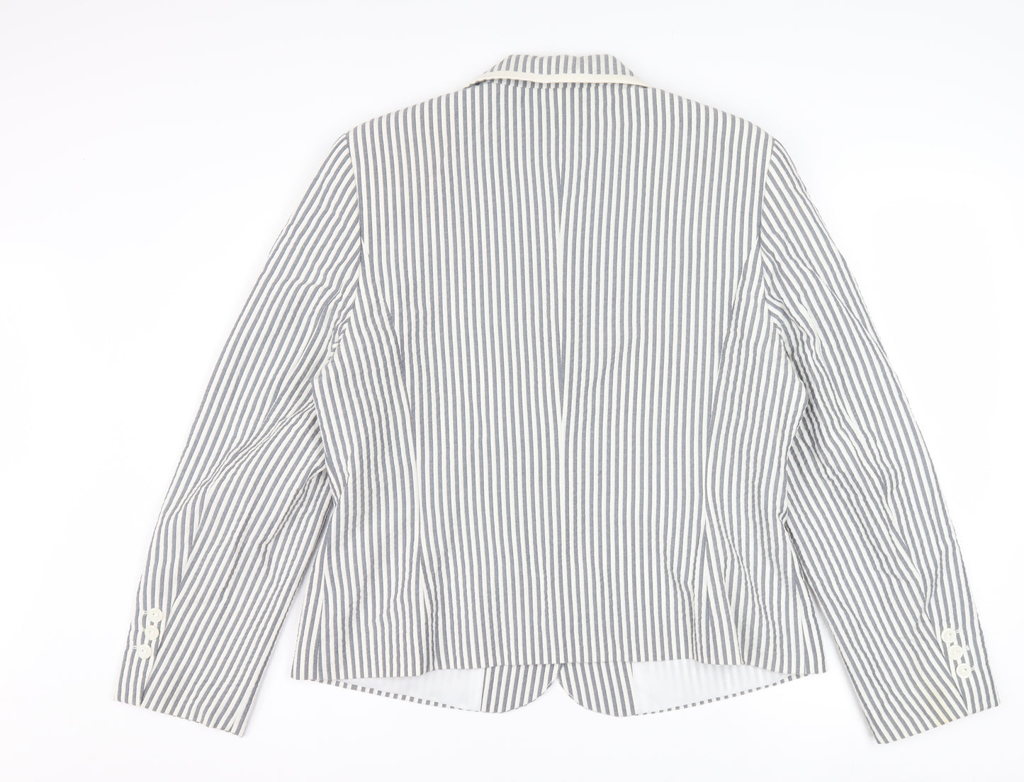 Gelco Women Grey Striped Cotton Blend Classic Blazer Size 16