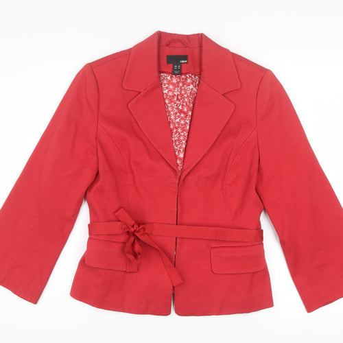 H&M Women Red Cotton Blend Belted Blazer Size 12