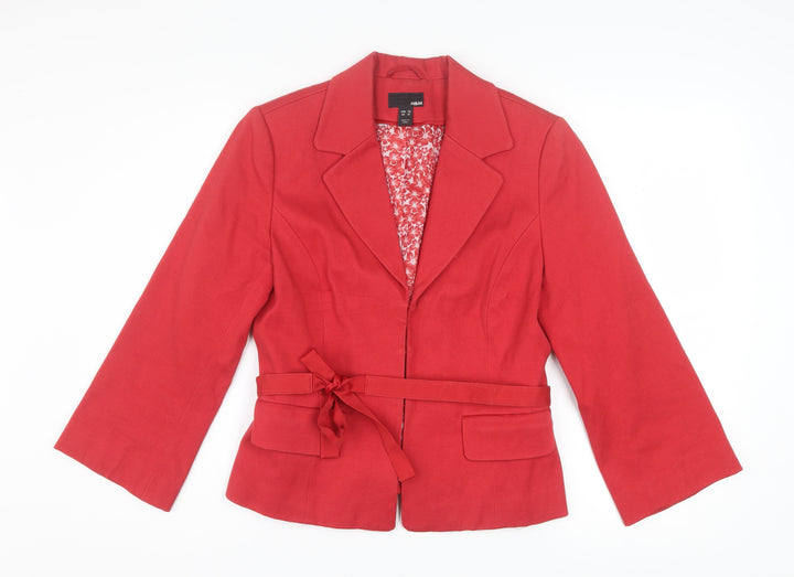 H&M Women Red Cotton Blend Belted Blazer Size 12