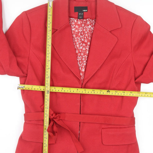 H&M Women Red Cotton Blend Belted Blazer Size 12