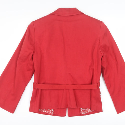 H&M Women Red Cotton Blend Belted Blazer Size 12