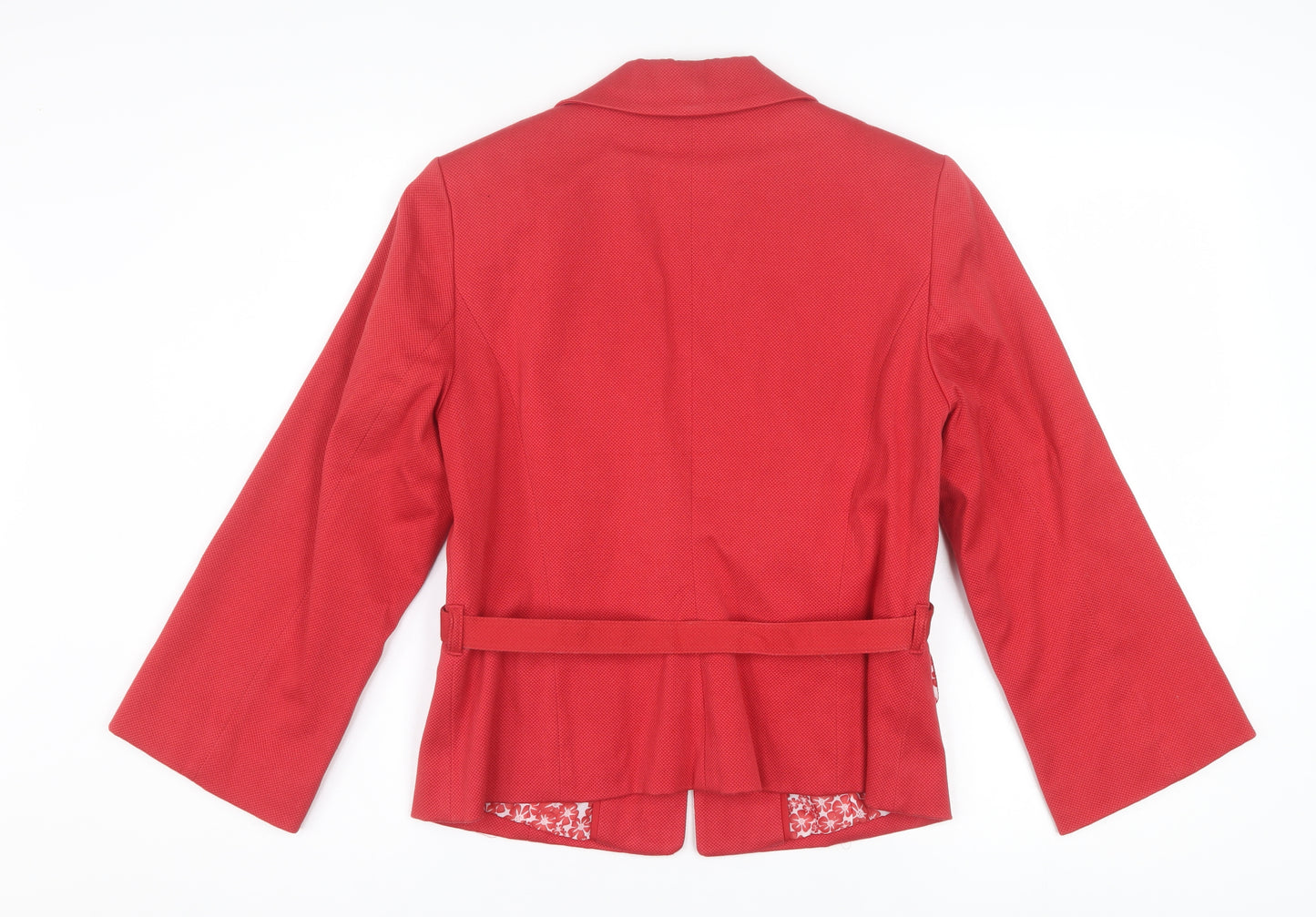 H&M Women Red Cotton Blend Belted Blazer Size 12