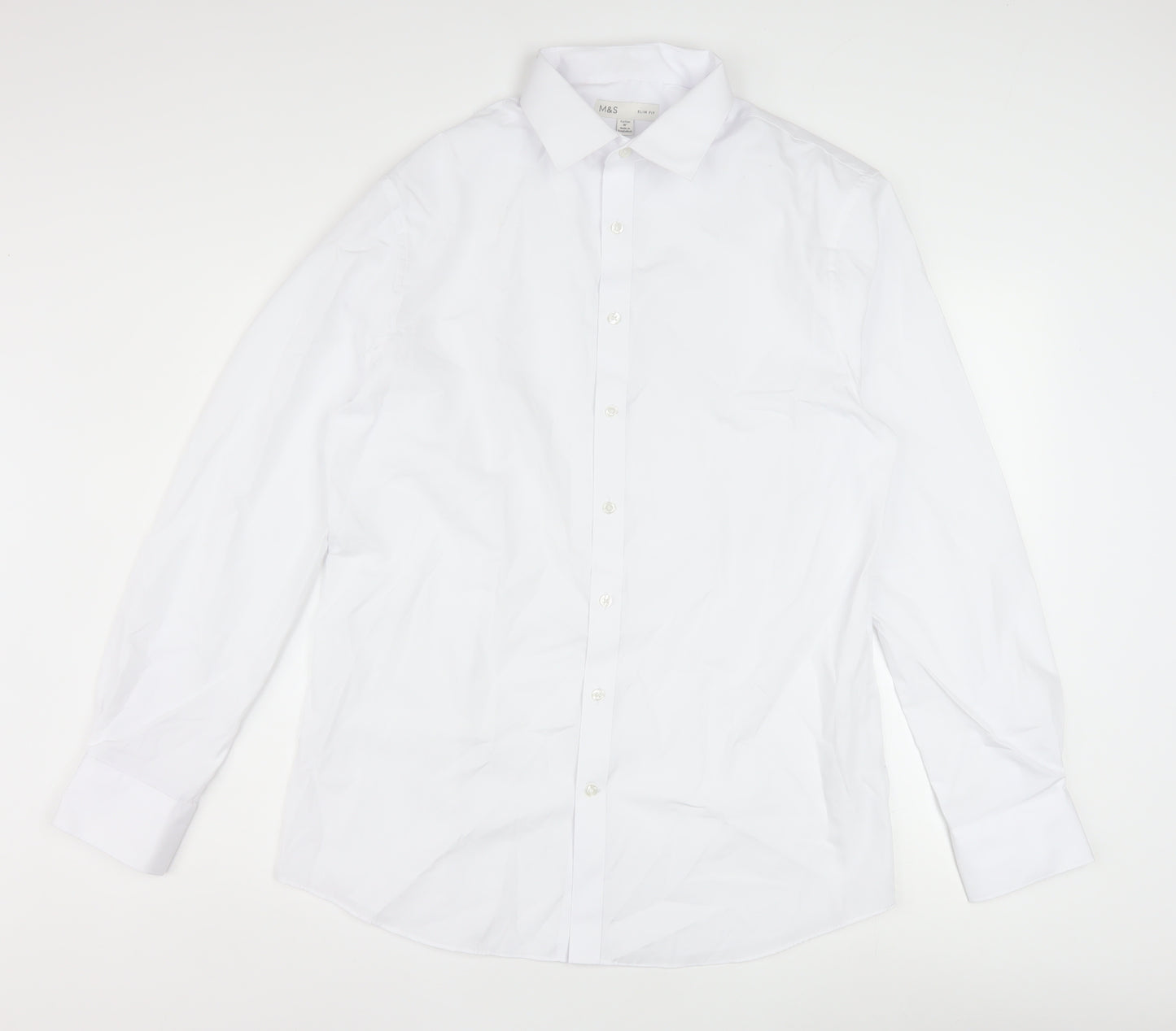 Marks and Spencer Men's White Slim Fit Long Sleeve Dress Shirt 16in Collar