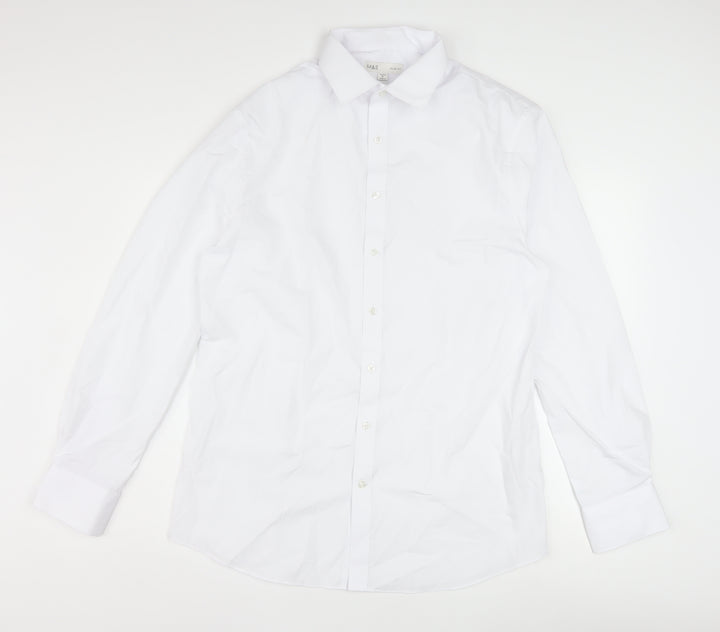 Marks and Spencer Men's White Slim Fit Long Sleeve Dress Shirt 16in Collar