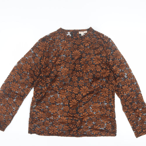 Welkut Women’s Brown Floral Sheer Button Blouse - Size 6