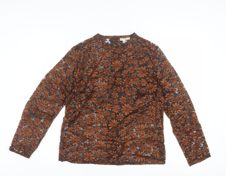 Welkut Women’s Brown Floral Sheer Button Blouse - Size 6